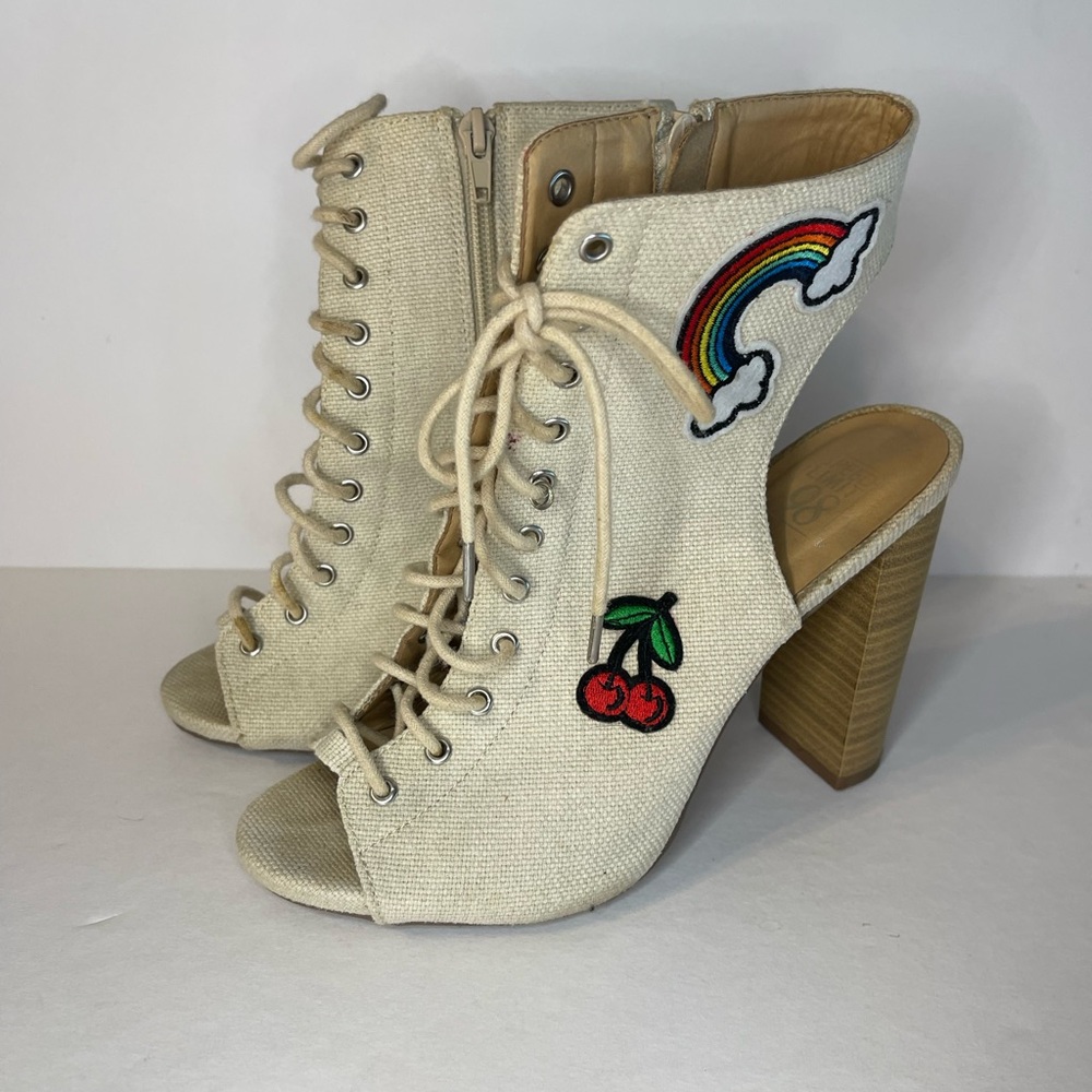 Speed Limit 98 Laced Peep Toe Heel Booties